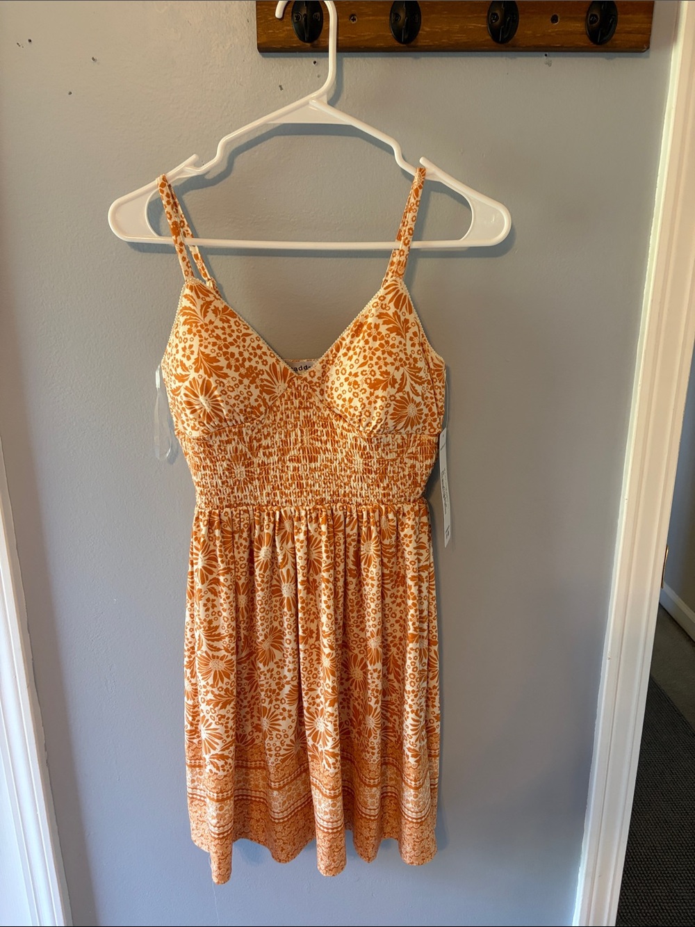 Madden Girl Orange Floral Smocked Mini Dress